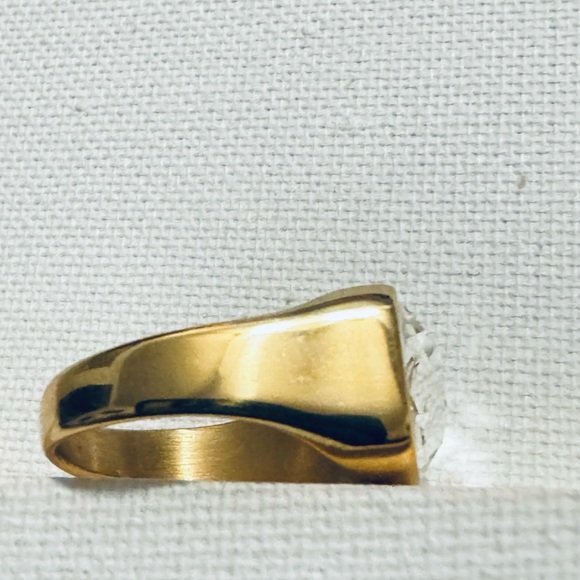 Gold Plated Titanium Steel Square Stone Ring Clear Stone - Picture 2 of 7